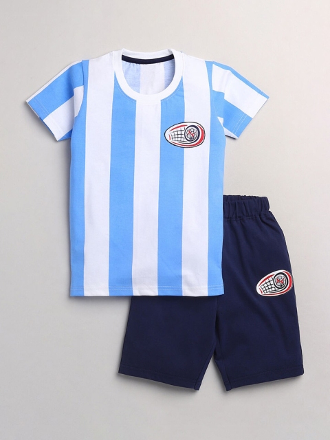 

Hopscotch Boys Blue & White Printed T-shirt with Shorts