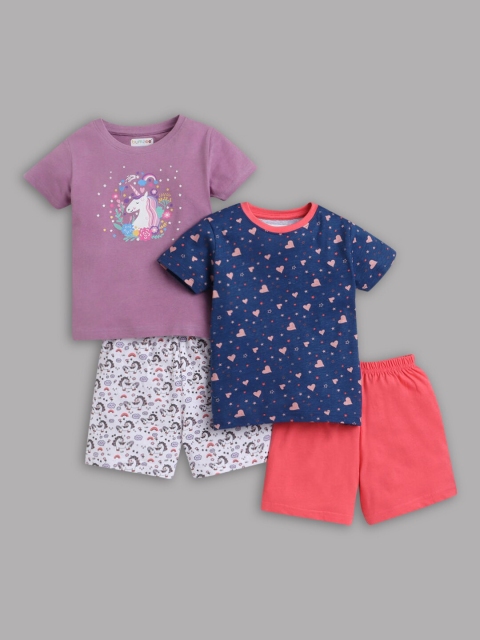 

Hopscotch Girls Purple Printed T-shirt with Shorts