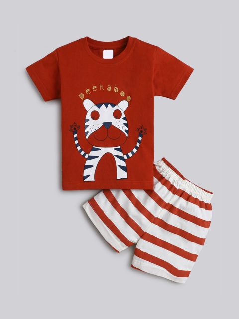 

Hopscotch Boys Red & White Printed T-shirt with Shorts, Multi