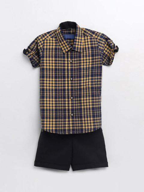 

Hopscotch Boys Blue Printed Shirt with Shorts