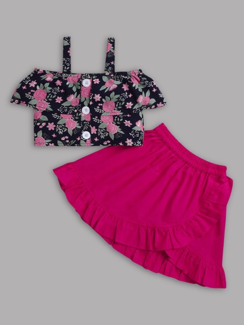 

Hopscotch Girls Pink Printed Top with Skirt
