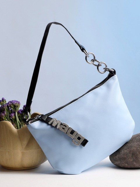 

HAUTE SAUCE by Campus Sutra Blue PU Bowling Sling Bag with Applique