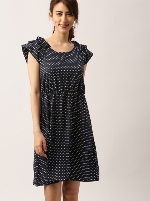 

DressBerry Women Navy Blue Printed Fit and Flare Dress