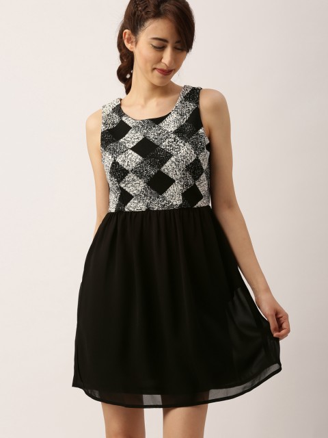 

DressBerry Women Black Printed Fit and Flare Dress