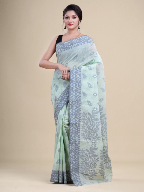 

Laa Calcutta Green & Grey Woven Design Silk Cotton Jamdani Saree