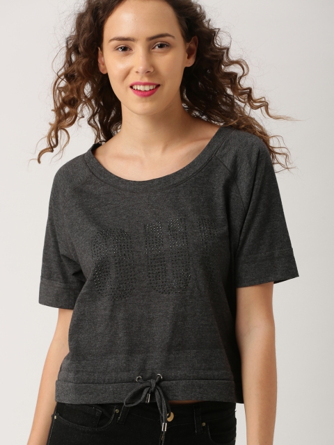 

DressBerry Women Charcoal Grey Embellished Top