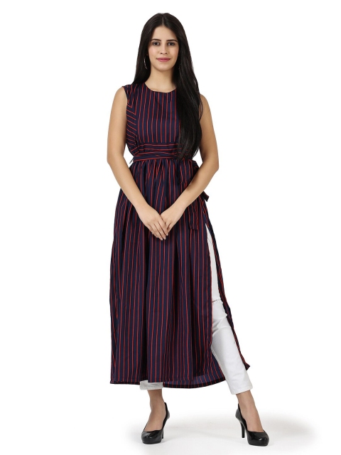

Frempy Blue Striped Crepe Maxi Dress
