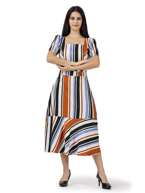 

Frempy Multicoloured Striped Crepe Midi Dress, Multi