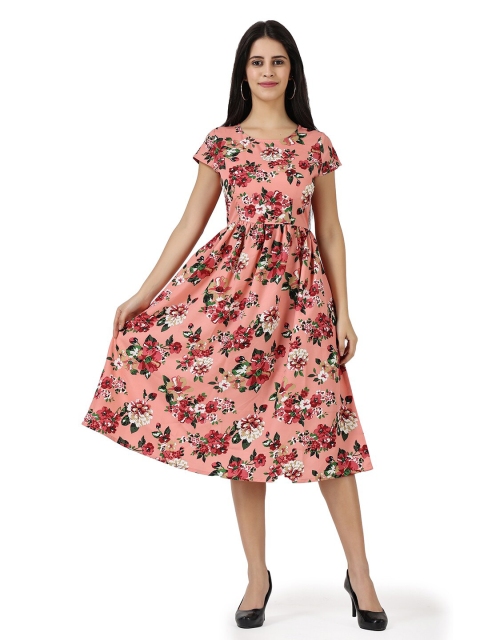

Frempy Pink Floral Crepe Dress
