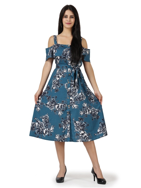 

Frempy Blue Floral Layered Crepe Dress