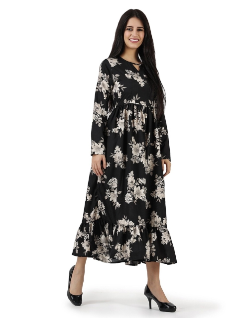 

Frempy Black Floral Crepe Midi Dress