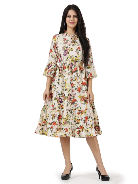 

Frempy White Floral Crepe Dress