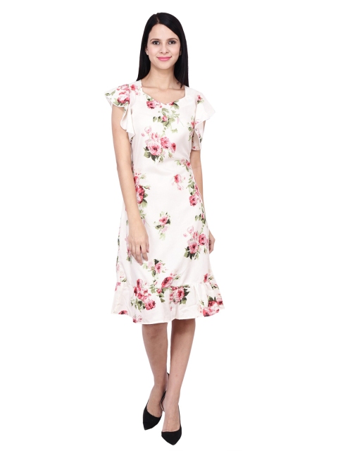 

Frempy Green Floral Layered Crepe A-Line Dress