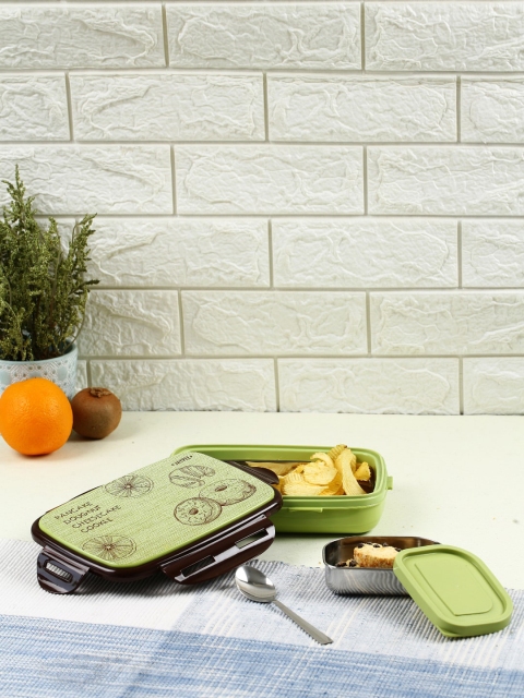 

JAYPEE Green & Black Printed Stainless Steel Lunch Box