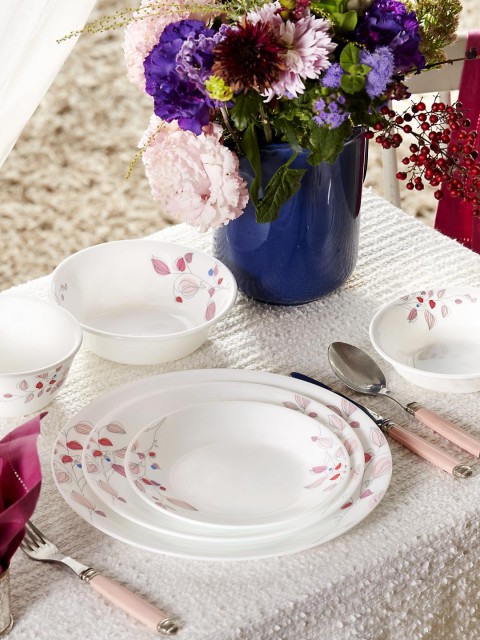 

Corelle White & Pink Printed 21 Pieces Glass Dinner Set