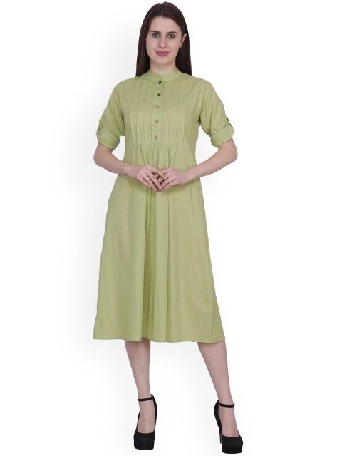 

Frempy Women Olive Green Thread Work Kurta