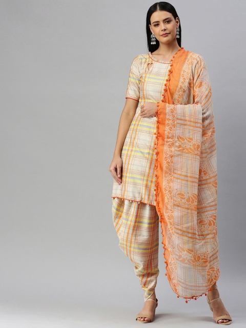 

SHAVYA Orange & Cream-Coloured Printed Unstitched Dress Material