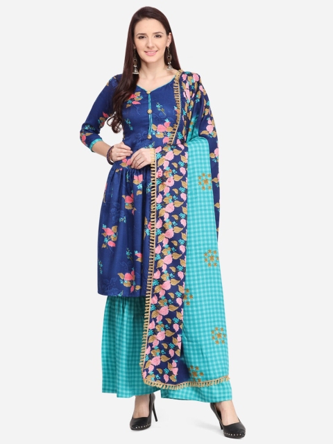 

SHAVYA Navy Blue & Pink Printed Unstitched Dress Material