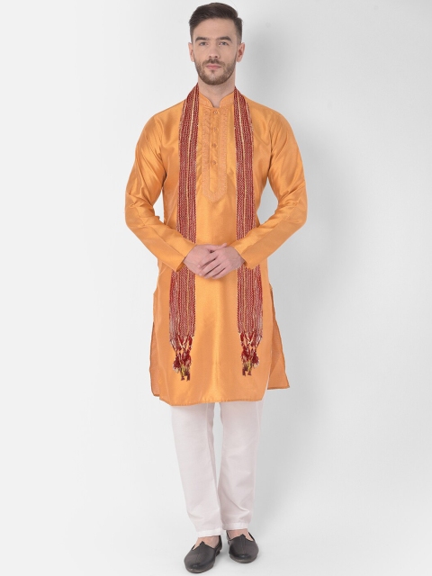 

SG LEMAN Men Rust Raw Silk Kurta with Churidar