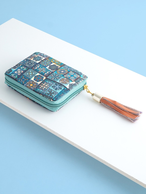 

Golden Peacock Women Blue Floral Printed Zip Around Wallet
