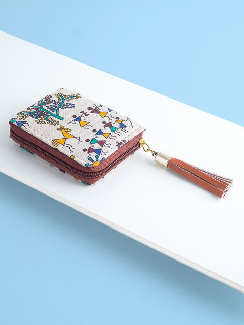 

Golden Peacock Women Beige & Orange Printed Zip Around Wallet