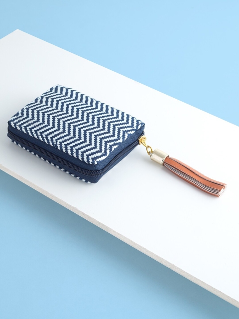 

Golden Peacock Women Navy Blue & White Printed Zip Around Wallet