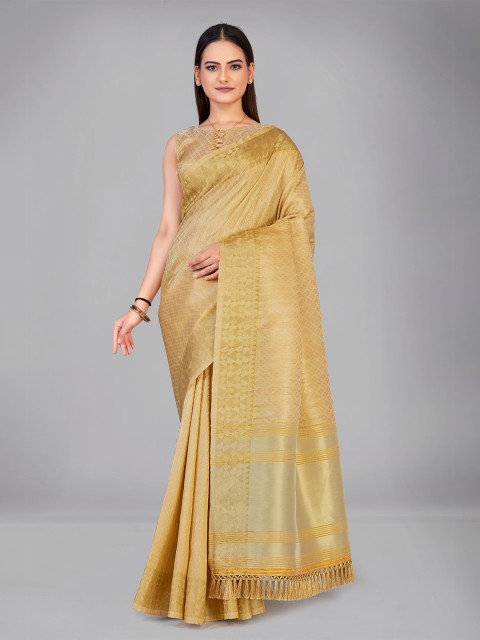 

MANOHARI Yellow & Gold-Toned Woven Design Zari Silk Blend Saree
