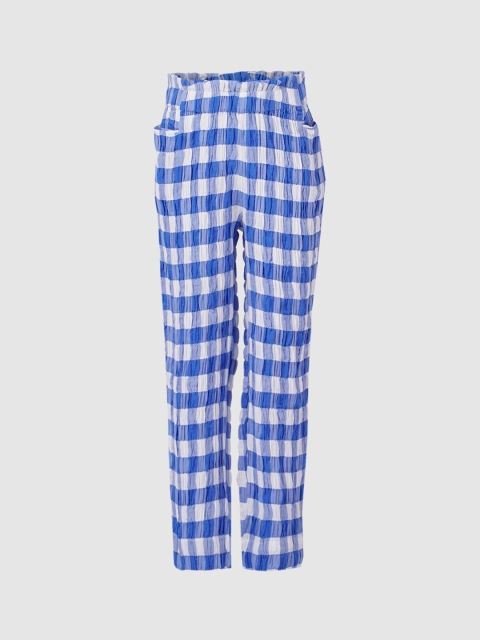 

KIDS ONLY Girls Blue Checked Straight Fit High-Rise Trousers