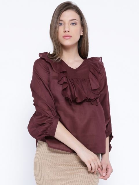 

SCOUP Women Burgundy Ruffled Top