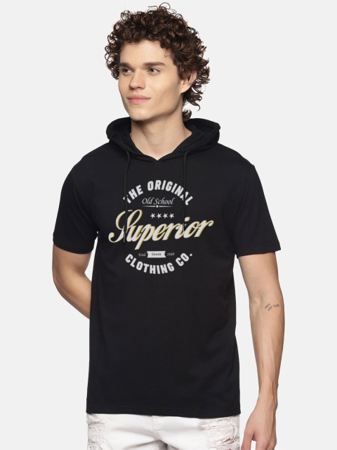 

BLACK RADIO Men Black Typography Printed Applique T-shirt