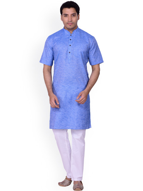 

Manyavar Men Blue Woven Straight Kurta