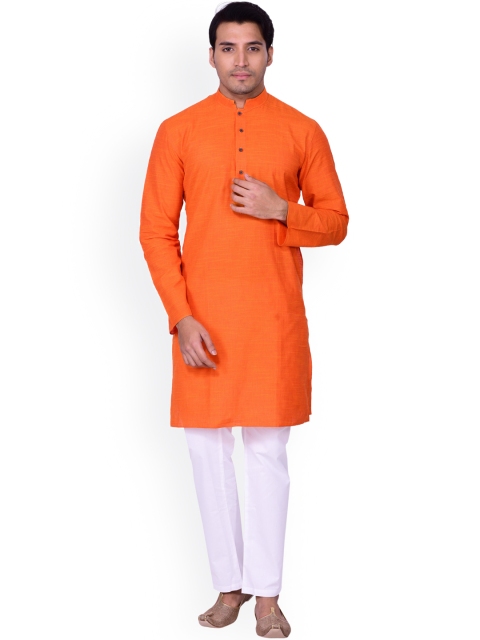 

Manyavar Men Orange Woven Straight Kurta