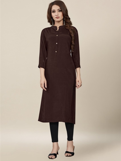 

Vedic Brown & Brown Shirt Collar Kurti