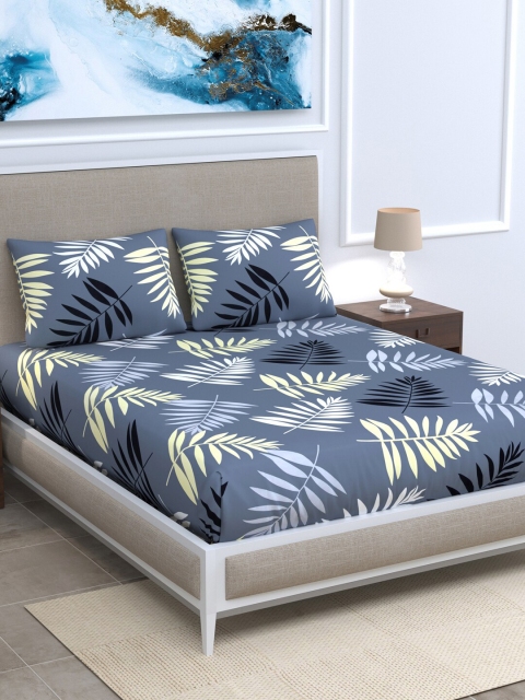 

Rudra Bazaar Grey & Yellow Floral 210 TC King Bedsheet with 2 Pillow Covers