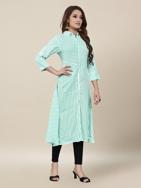 

Vedic Blue & Blue Striped Anarkali Kurti