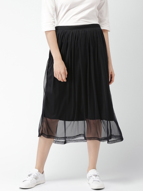 

Mast & Harbour Black Solid A-Line Midi Skirt