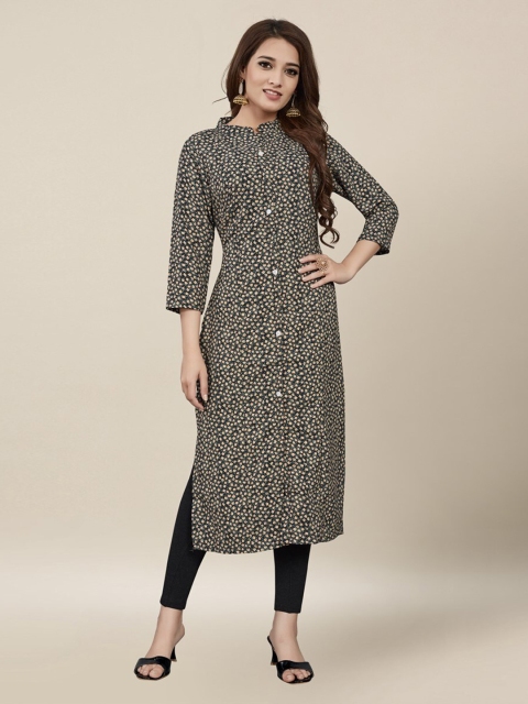 

Vedic Black & Black Floral Printed Raw Silk Kurti