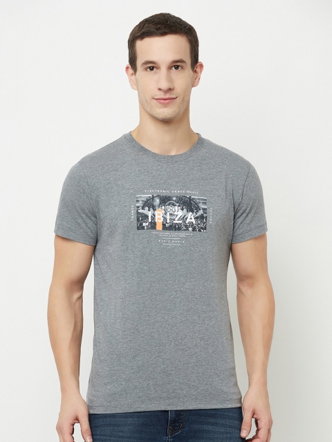 

Octave Men Grey & silver blue Typography Printed Applique T-shirt