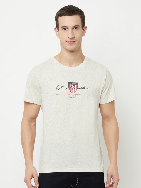 

Octave Men White & whisper green Typography Printed Applique T-shirt