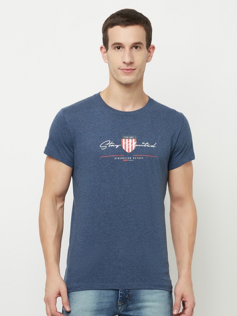 

Octave Men Blue & skipper blue Typography Printed Applique T-shirt