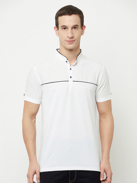 

Octave Men White Mandarin Collar T-shirt