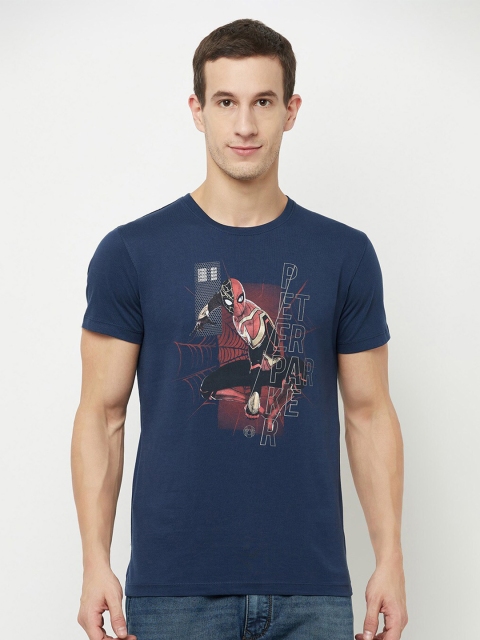 

Octave Men Blue Spider-Man Printed Raw Edge T-shirt