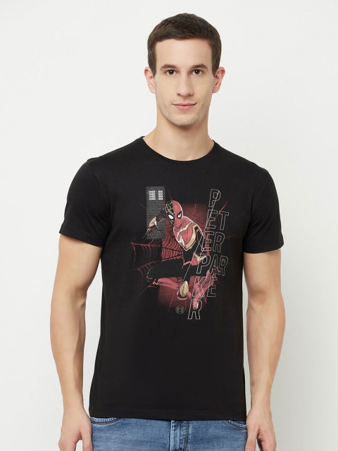 

Octave Men Black & french middle red purple Spider-Man Printed Applique T-shirt
