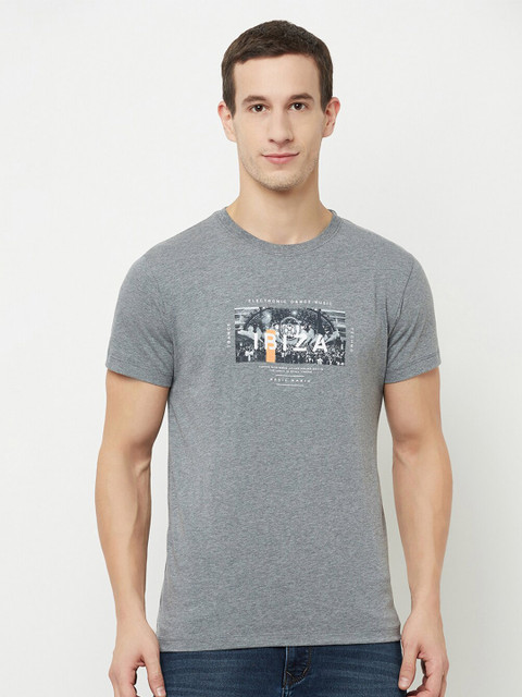 

Octave Men Grey Typography Printed Applique T-shirt