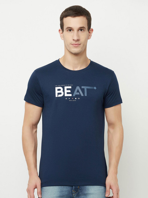 

Octave Men Blue & poseidon Typography Printed Applique T-shirt