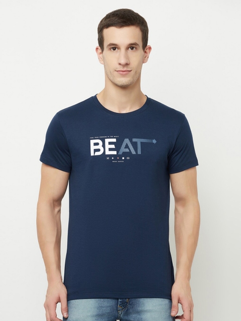 

Octave Men Blue Typography Printed Applique T-shirt