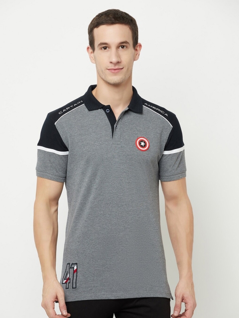 

Octave Men Grey Captain America Polo Collar Applique T-shirt