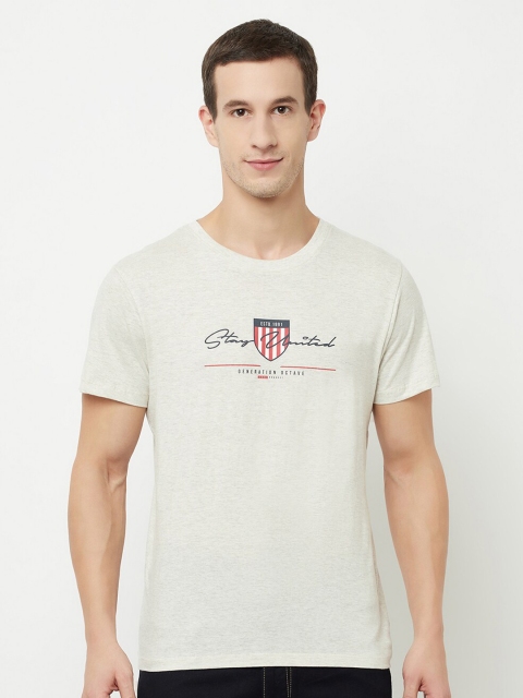 

Octave Men White Typography Printed Applique T-shirt