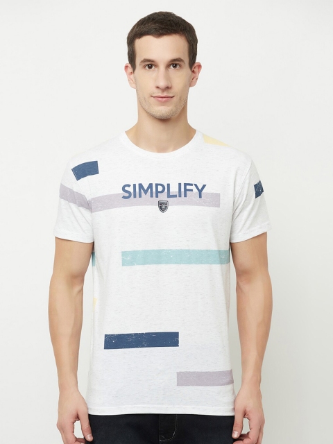 

Octave Men White Typography Striped Applique T-shirt