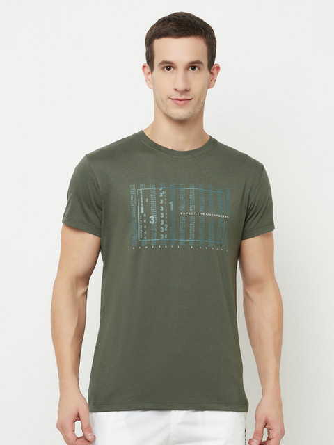 

Octave Men Olive Green Typography Printed T-shirt